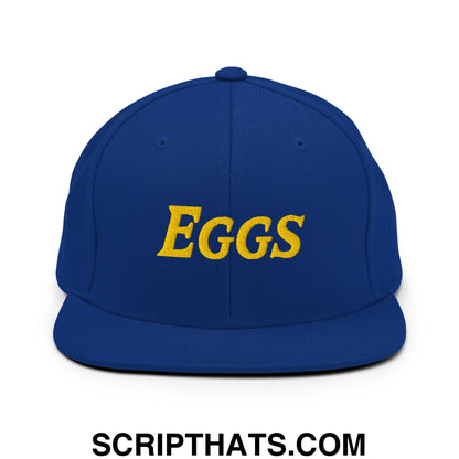 Eggs Embroidered Flat Bill Brim Snapback Hat Royal Blue