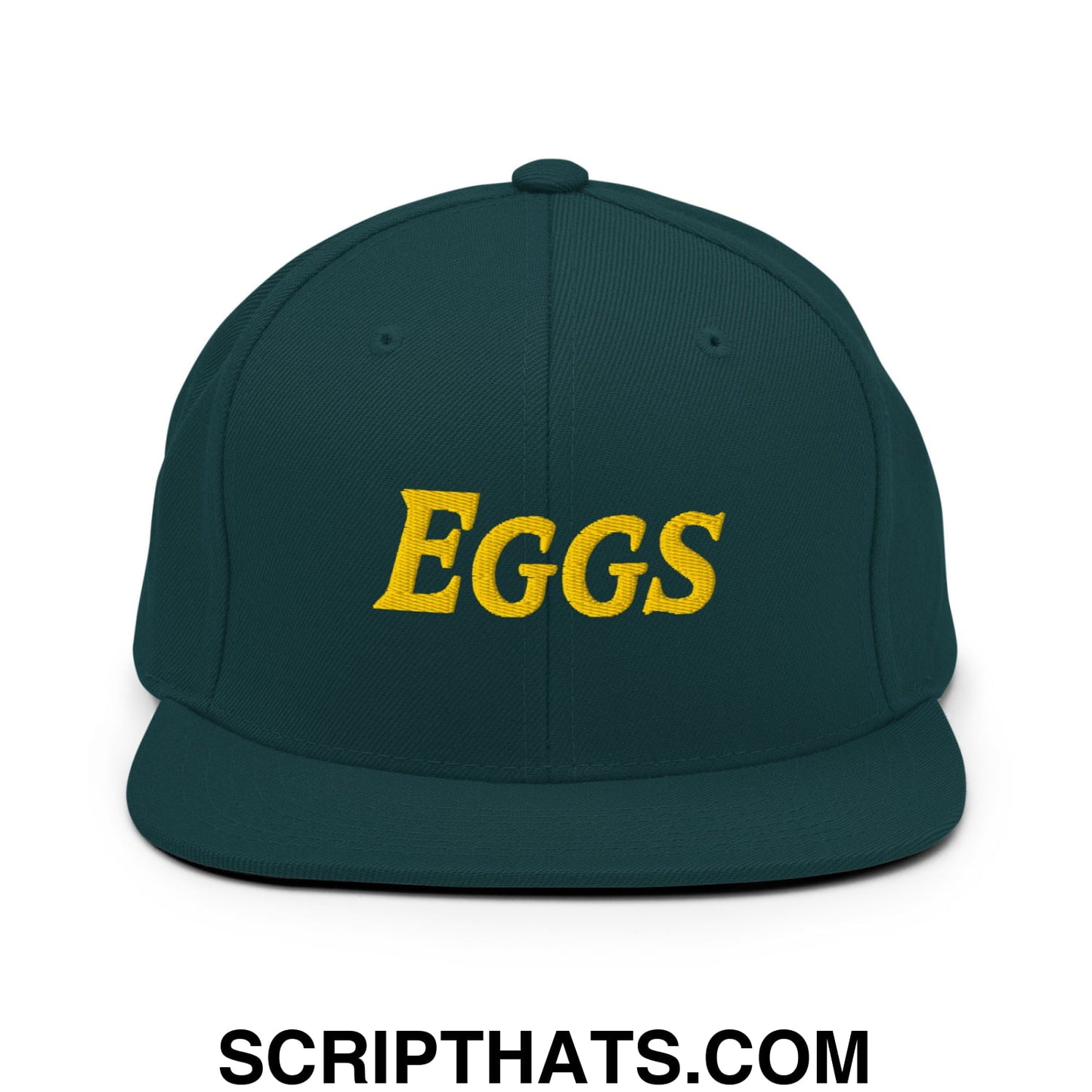 Eggs Embroidered Flat Bill Brim Snapback Hat Spruce