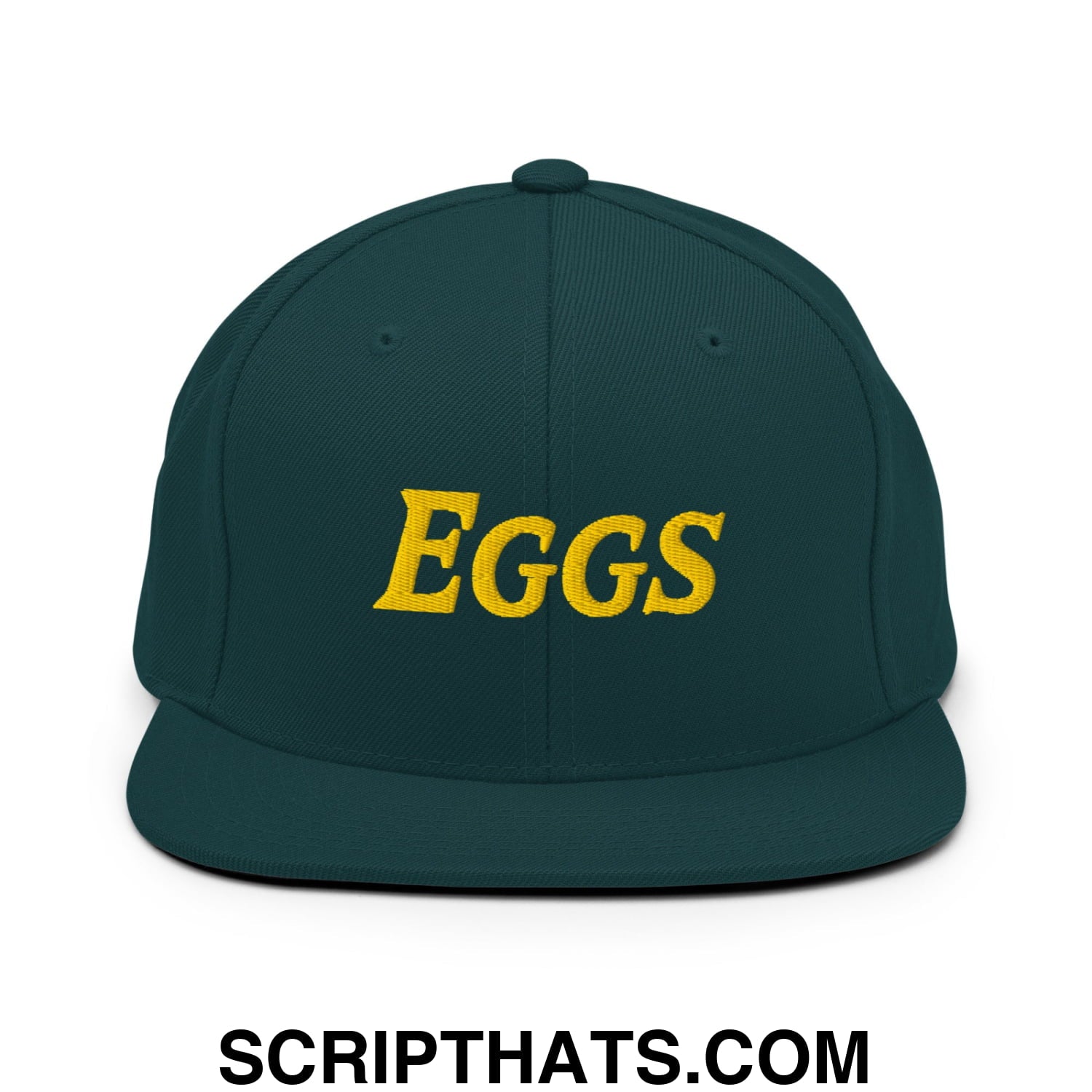Eggs Embroidered Flat Bill Brim Snapback Hat Spruce