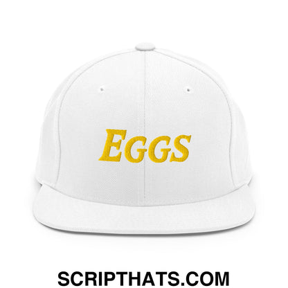 Eggs Embroidered Flat Bill Brim Snapback Hat White