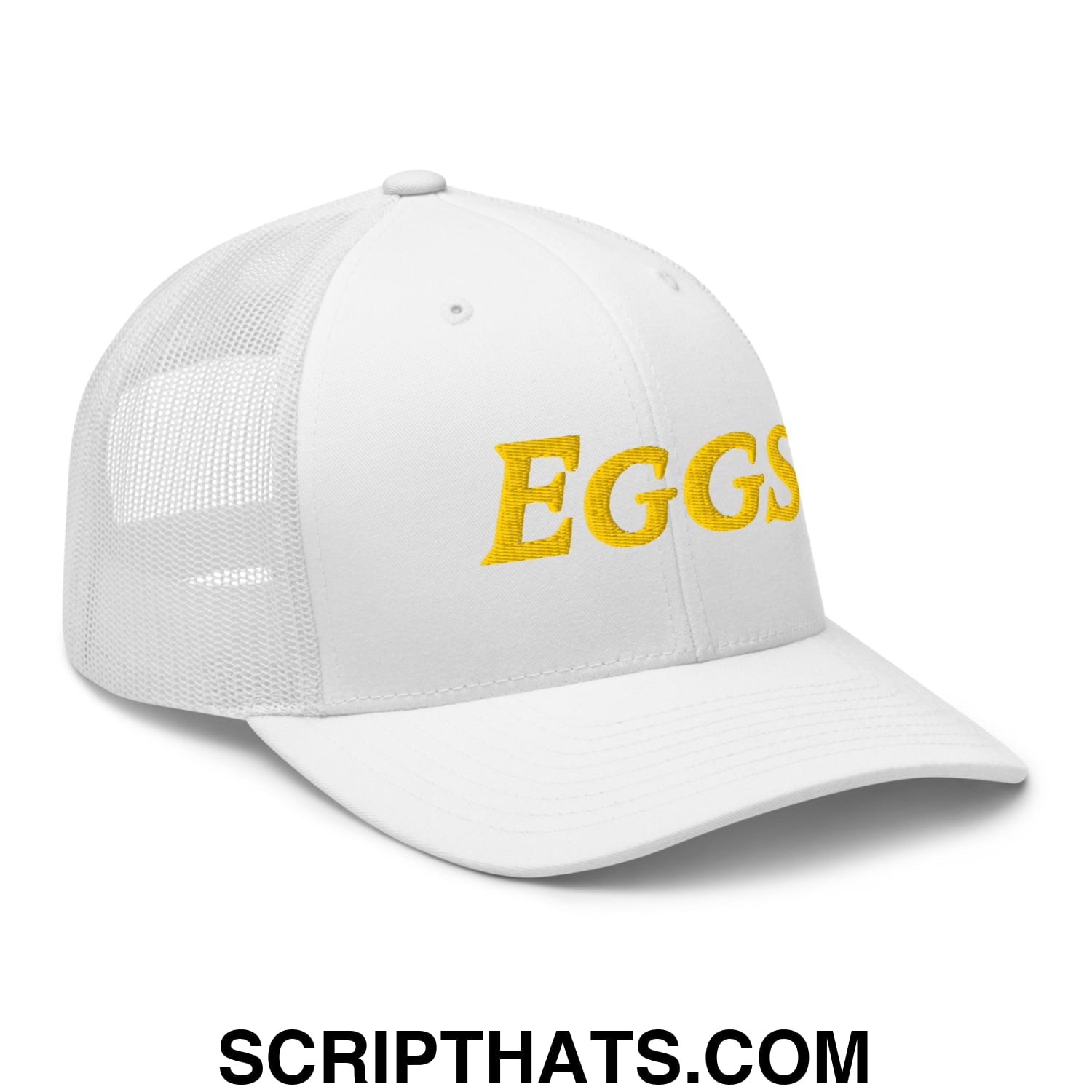 Eggs Embroidered Mesh Trucker Hat White