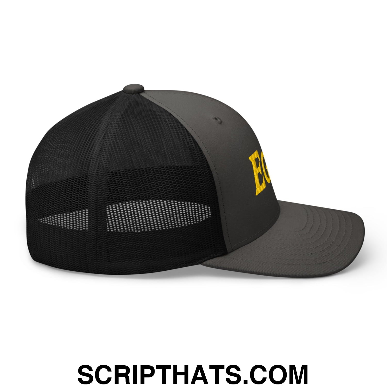 Eggs Embroidered Mesh Trucker Hat Charcoal Black