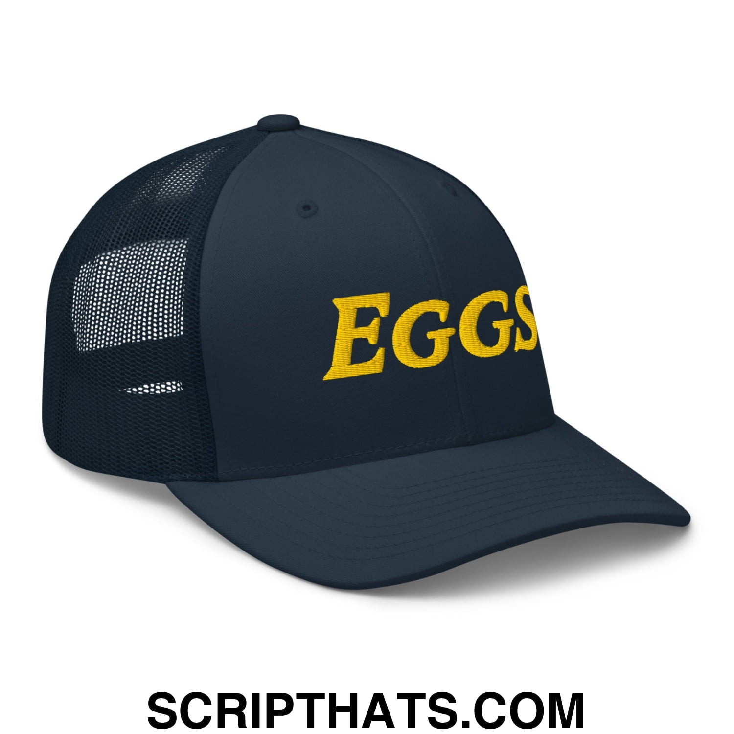 Eggs Embroidered Mesh Trucker Hat Navy