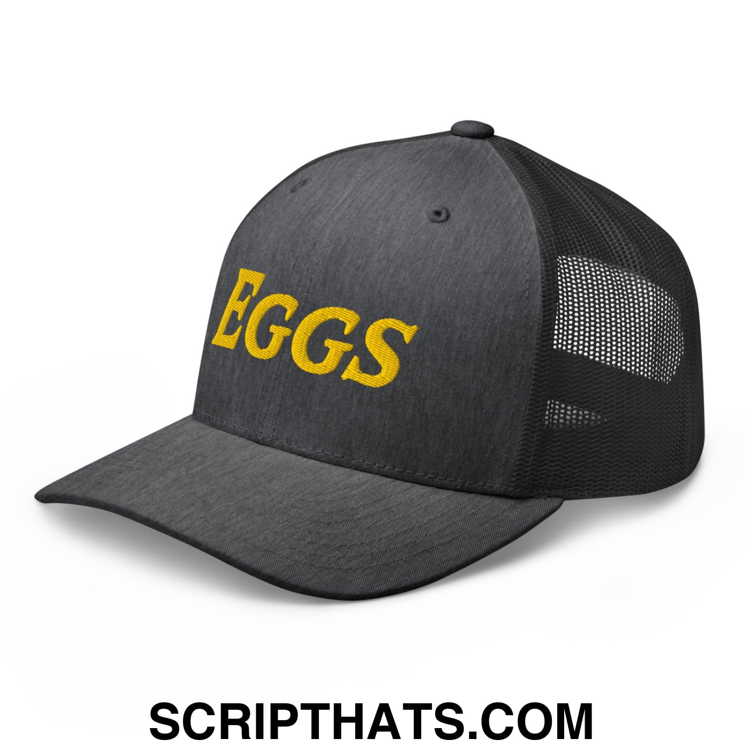 Eggs Embroidered Mesh Trucker Hat Dark Heather Gray
