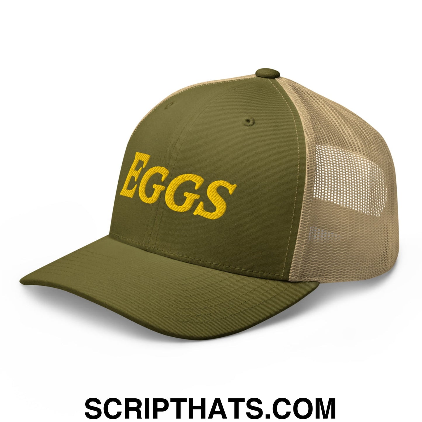 Eggs Embroidered Mesh Trucker Hat Moss Khaki
