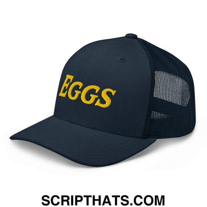 Eggs Embroidered Mesh Trucker Hat Navy