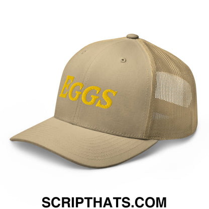 Eggs Embroidered Mesh Trucker Hat Khaki