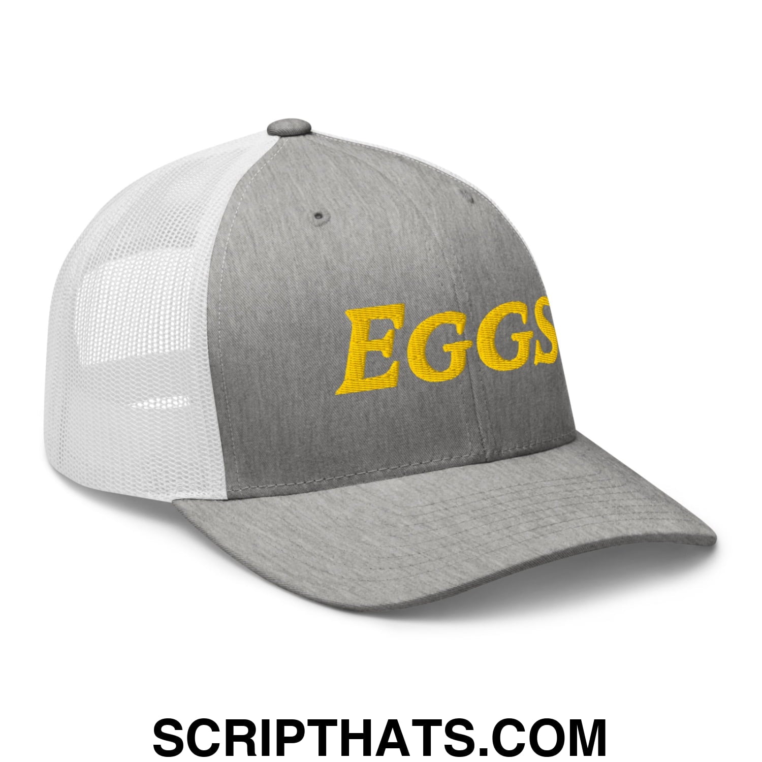 Eggs Embroidered Mesh Trucker Hat Heather Grey White