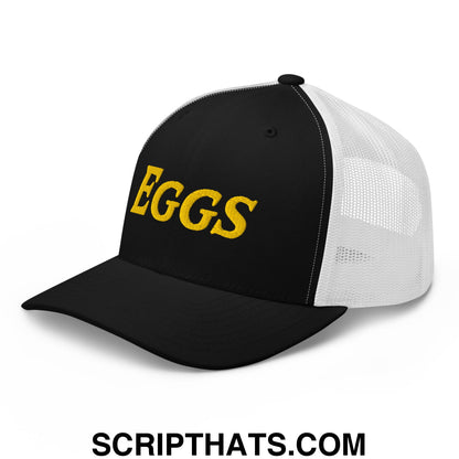Eggs Embroidered Mesh Trucker Hat Black White