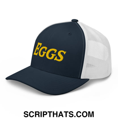 Eggs Embroidered Mesh Trucker Hat Navy White