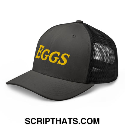 Eggs Embroidered Mesh Trucker Hat Charcoal Black