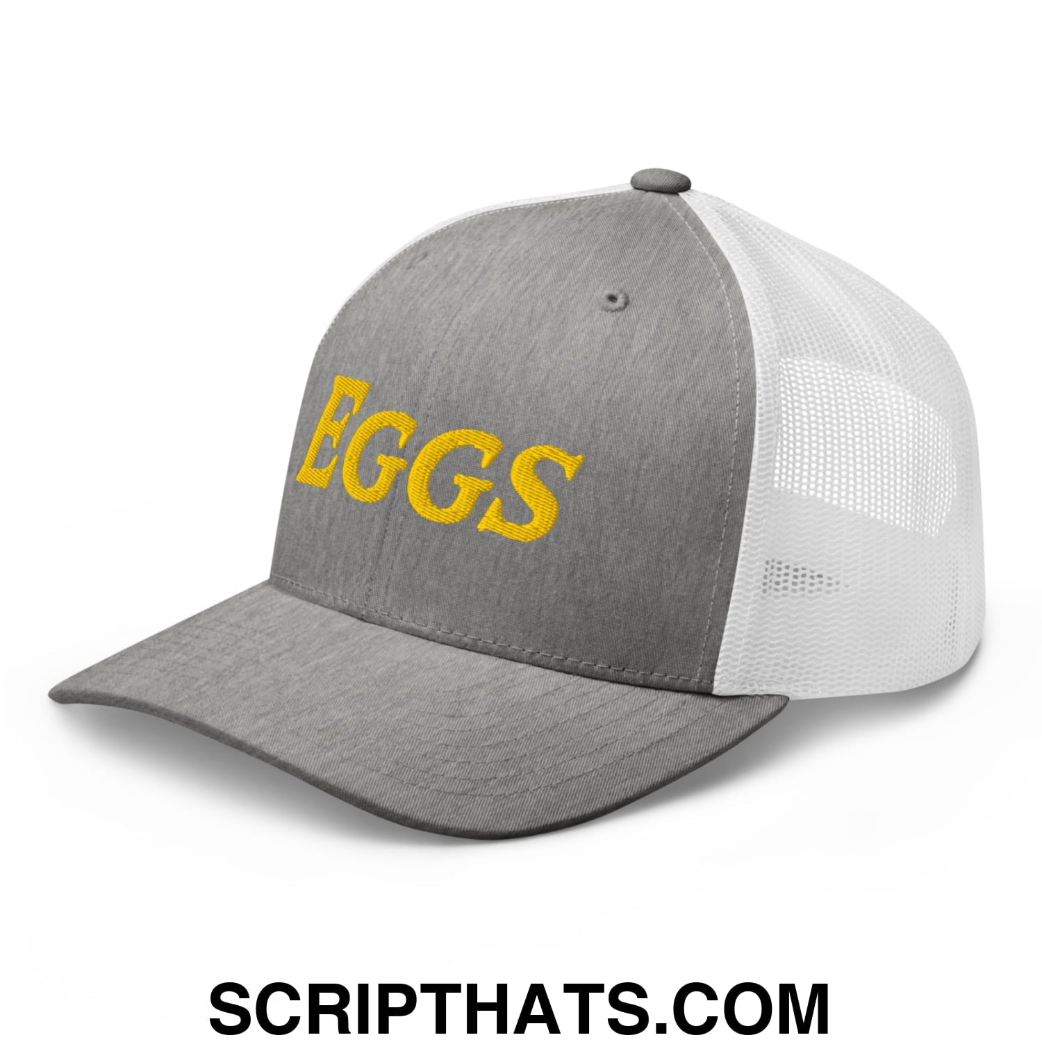 Eggs Embroidered Mesh Trucker Hat Heather Grey White