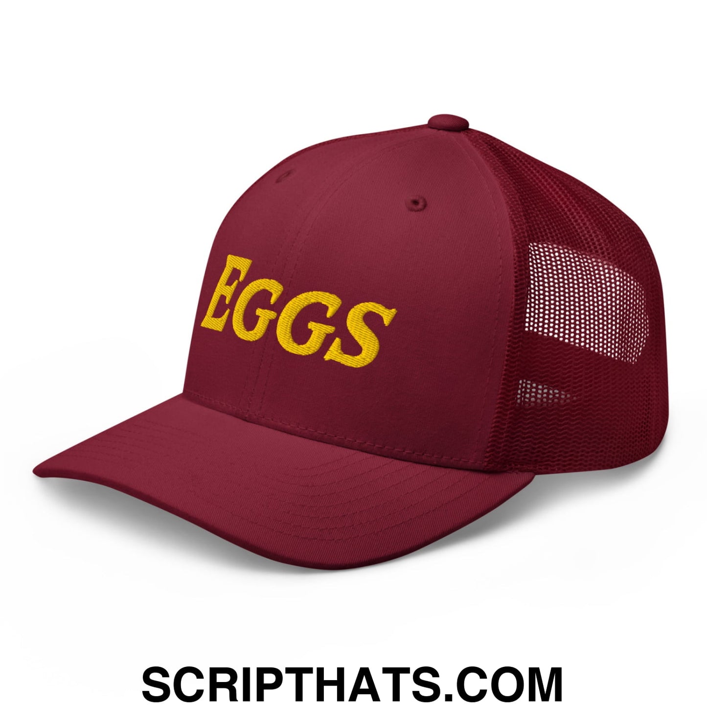 Eggs Embroidered Mesh Trucker Hat Cranberry