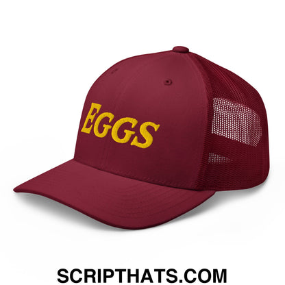 Eggs Embroidered Mesh Trucker Hat Cranberry