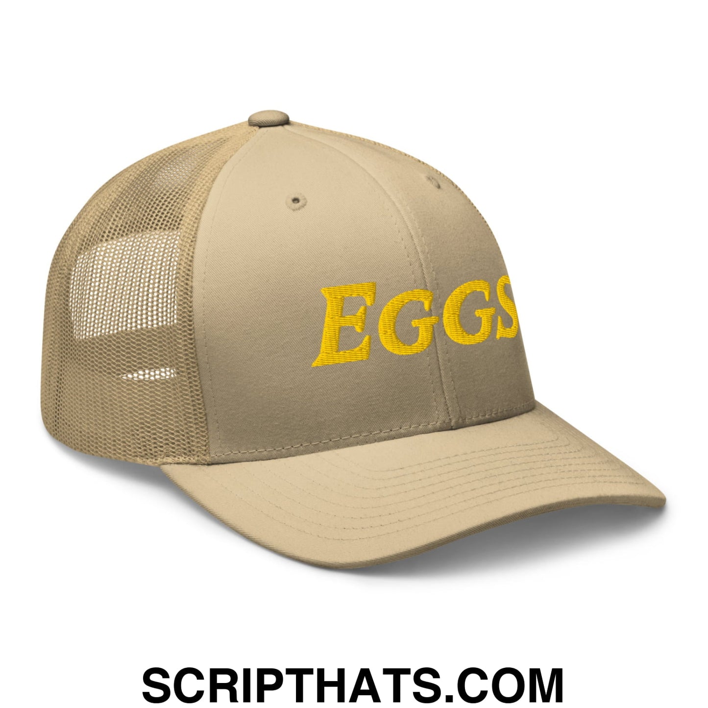 Eggs Embroidered Mesh Trucker Hat Khaki
