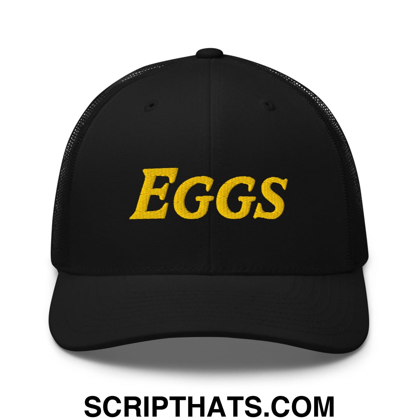 Eggs Embroidered Mesh Trucker Hat Black