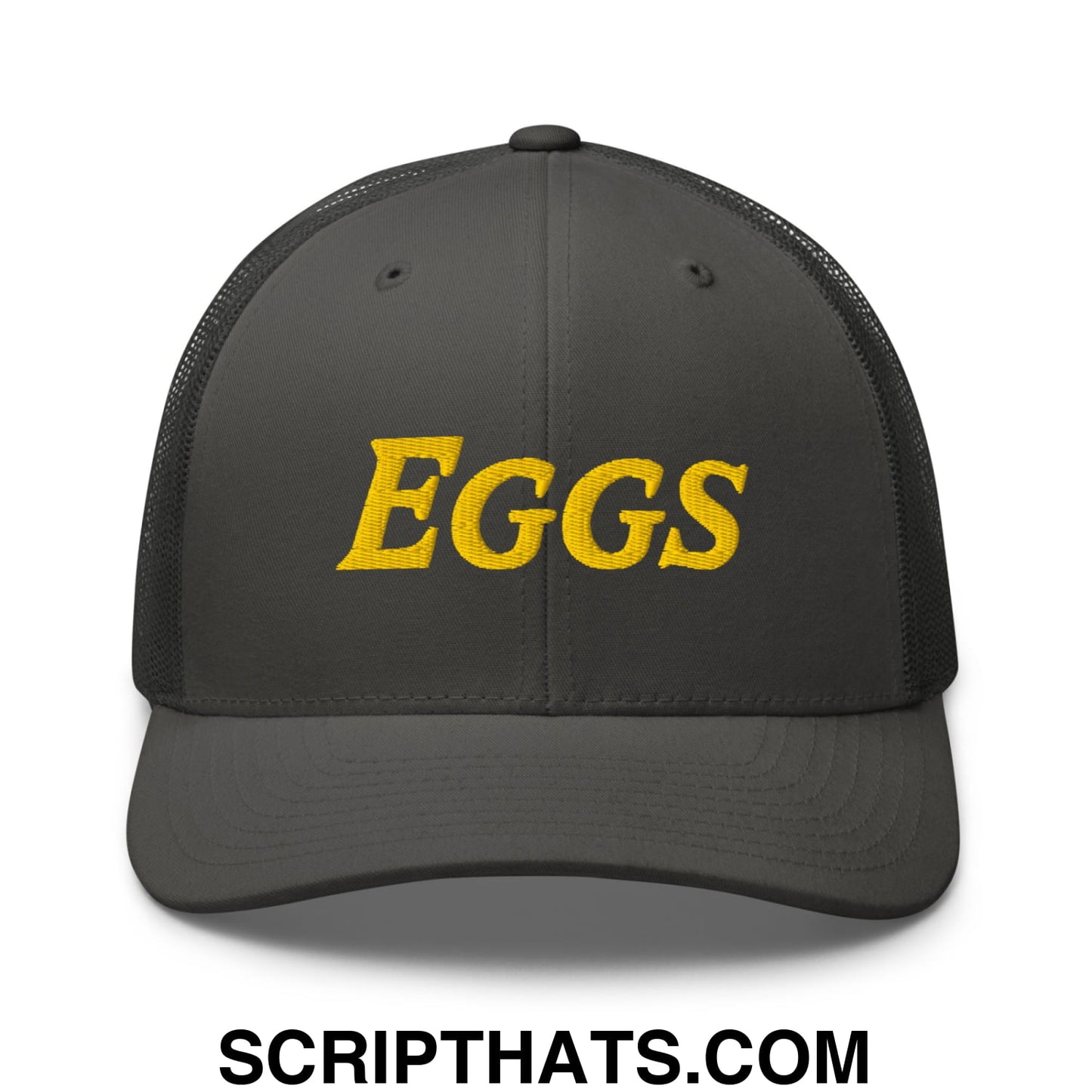 Eggs Embroidered Mesh Trucker Hat Charcoal