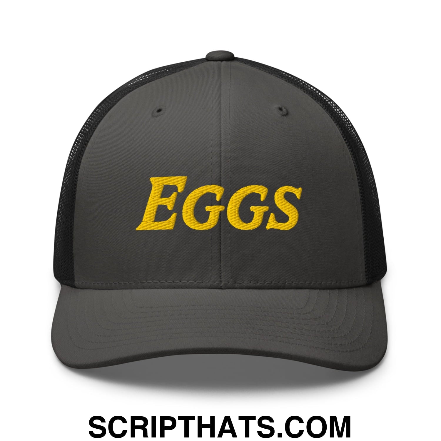 Eggs Embroidered Mesh Trucker Hat Charcoal Black