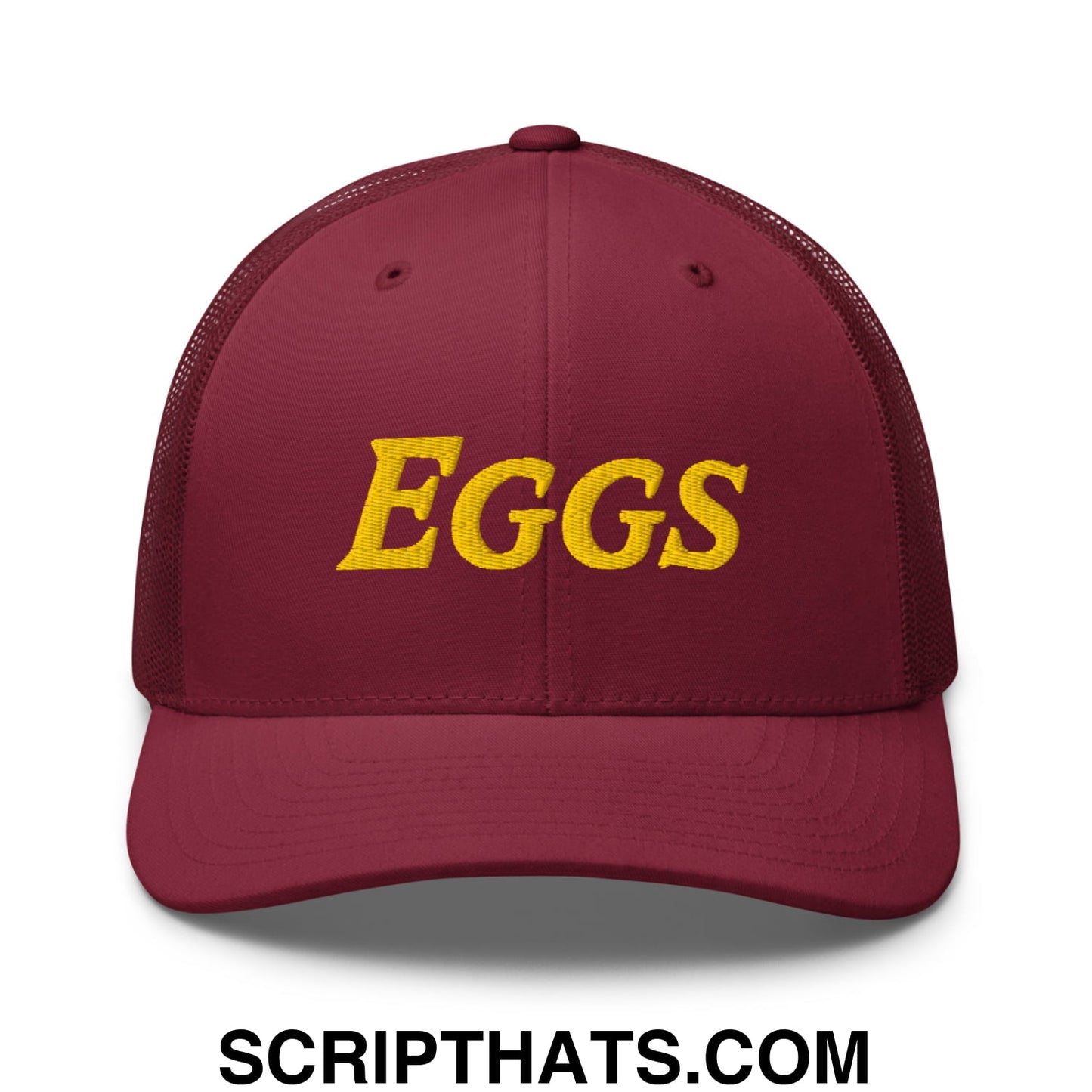 Eggs Embroidered Mesh Trucker Hat Cranberry