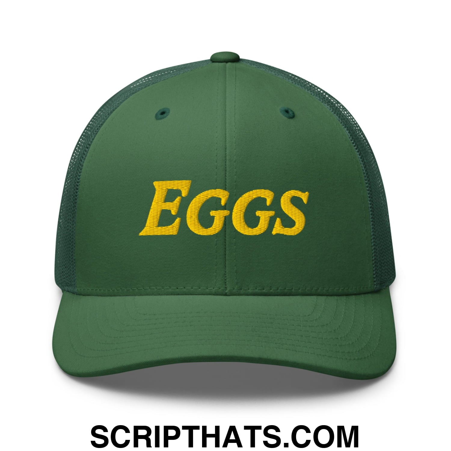 Eggs Embroidered Mesh Trucker Hat Evergreen