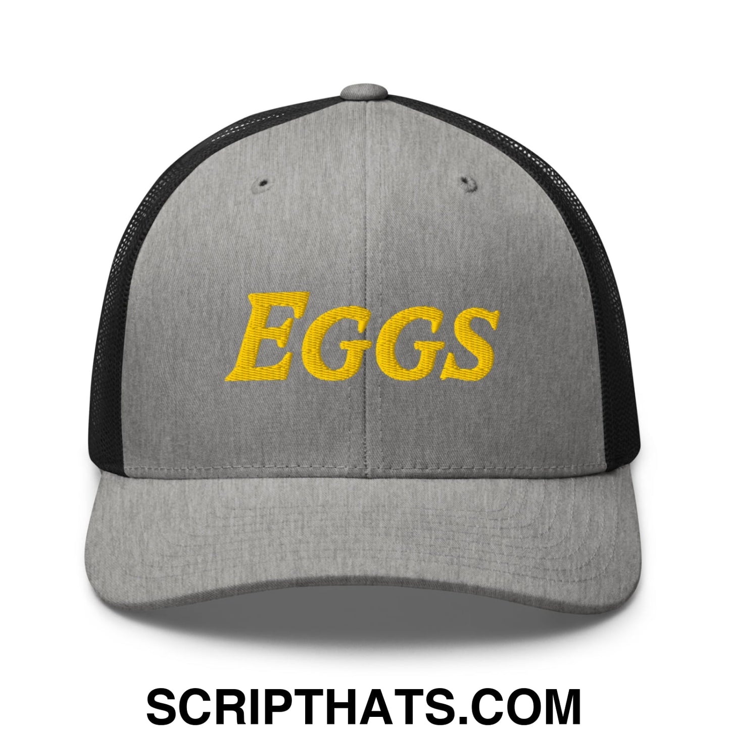 Eggs Embroidered Mesh Trucker Hat Heather Black