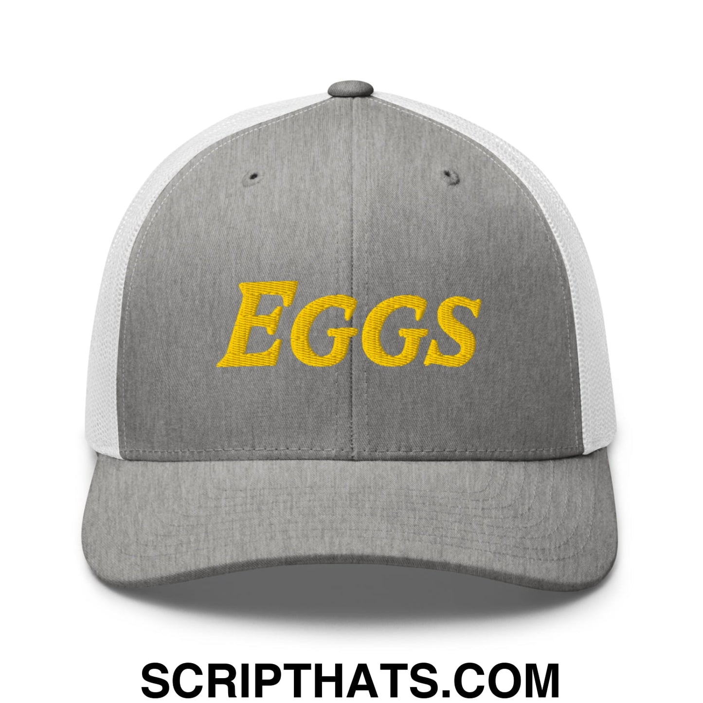 Eggs Embroidered Mesh Trucker Hat Heather Grey White