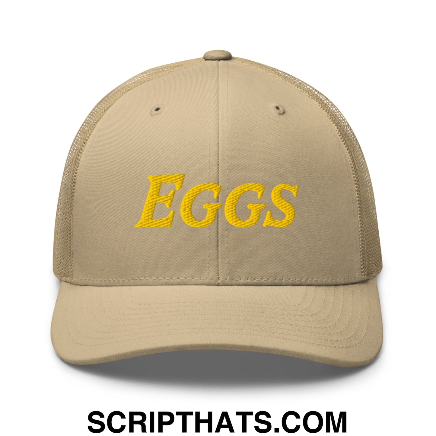 Eggs Embroidered Mesh Trucker Hat Khaki