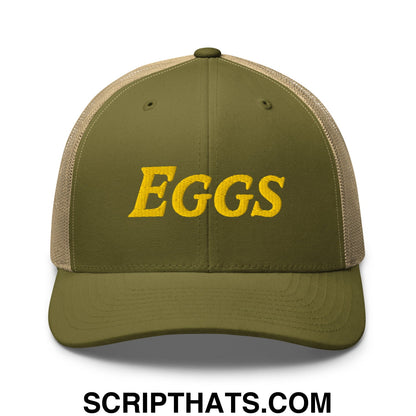 Eggs Embroidered Mesh Trucker Hat Moss Khaki