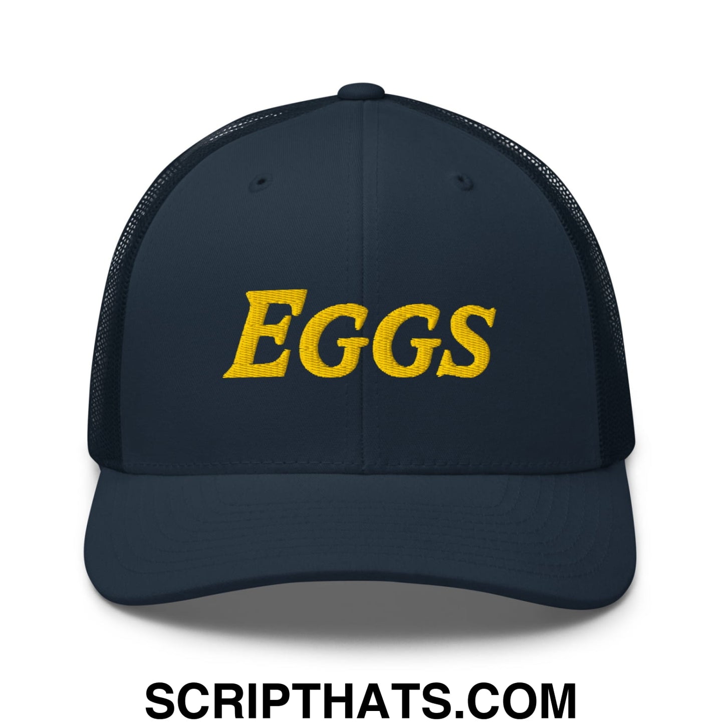 Eggs Embroidered Mesh Trucker Hat Navy