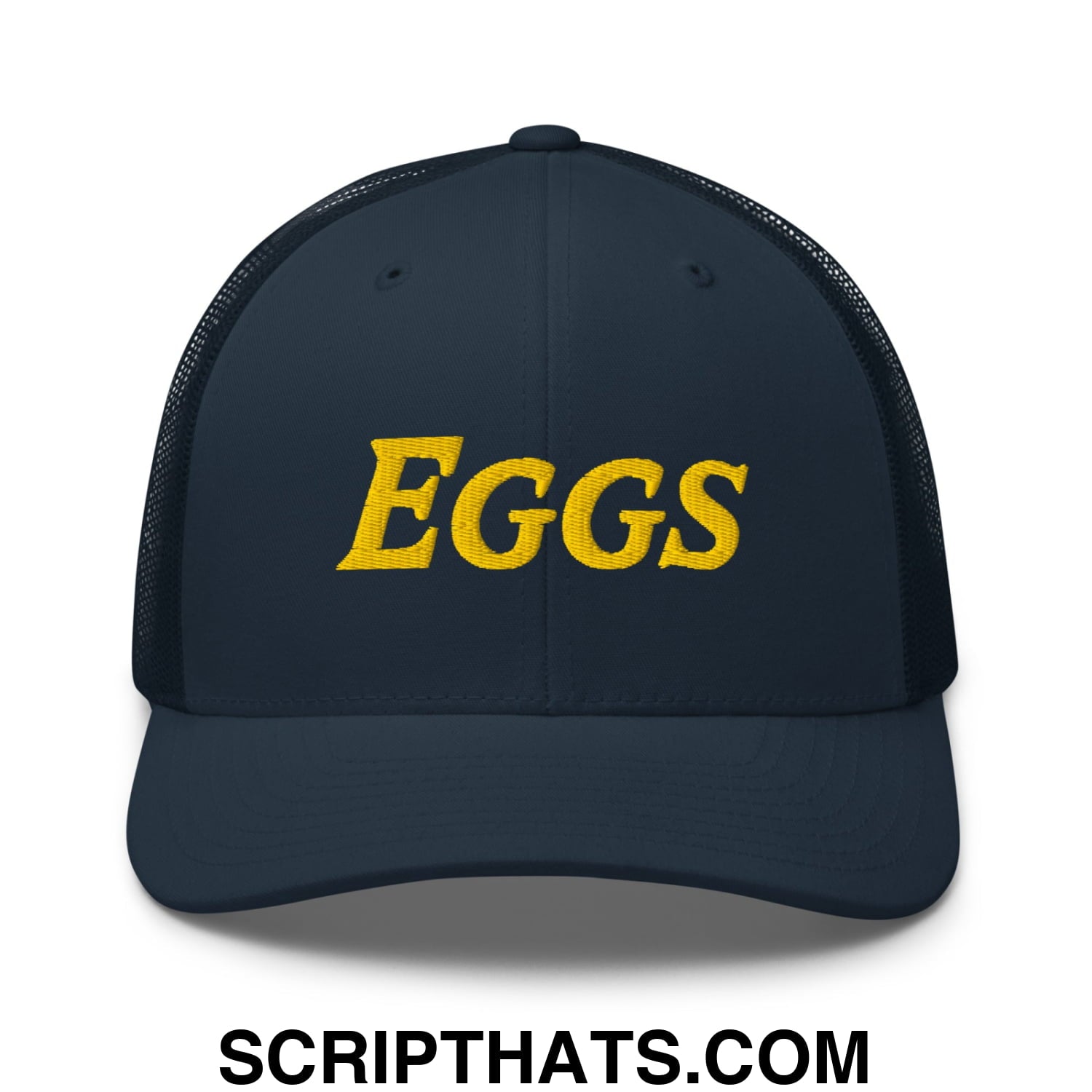 Eggs Embroidered Mesh Trucker Hat Navy