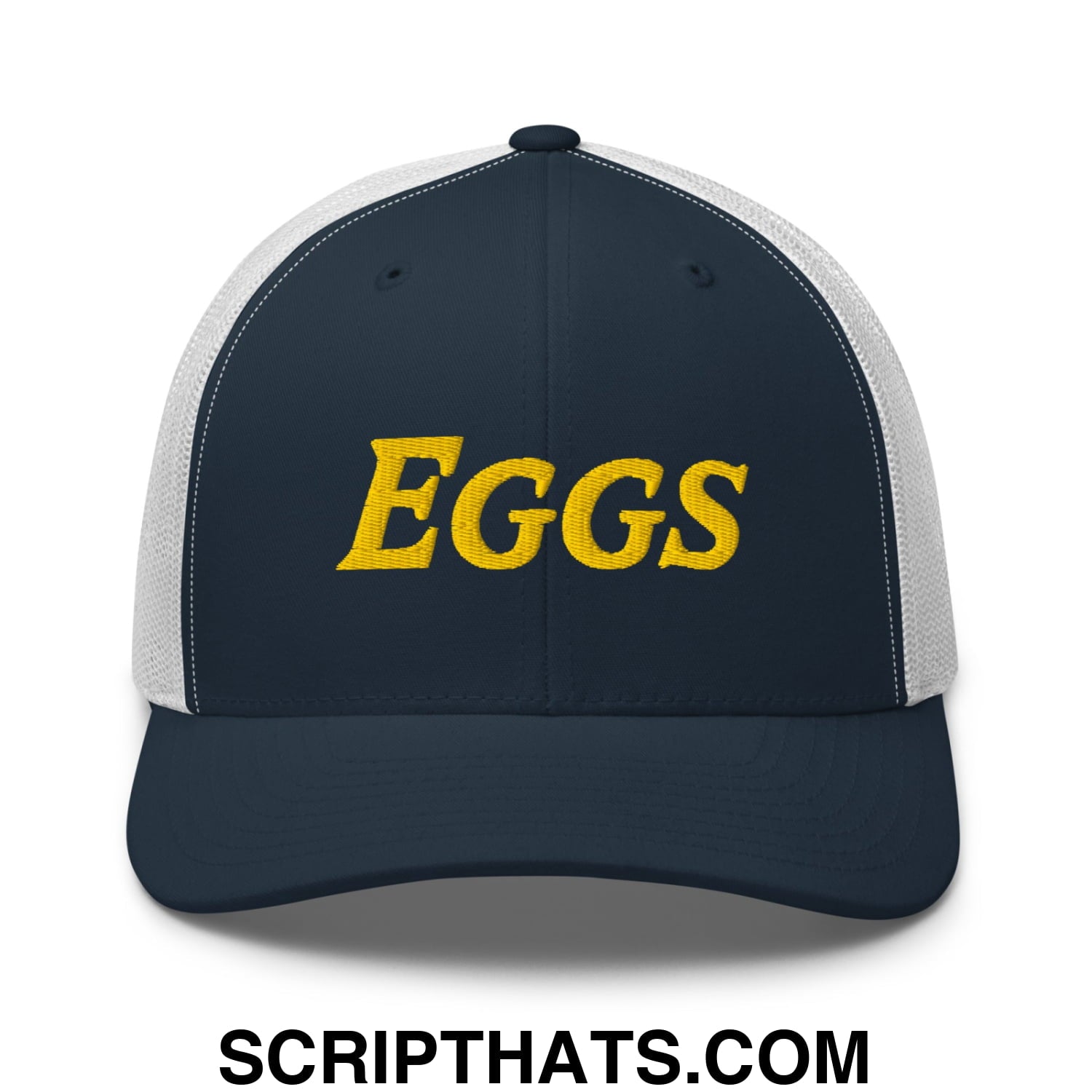 Eggs Embroidered Mesh Trucker Hat Navy White