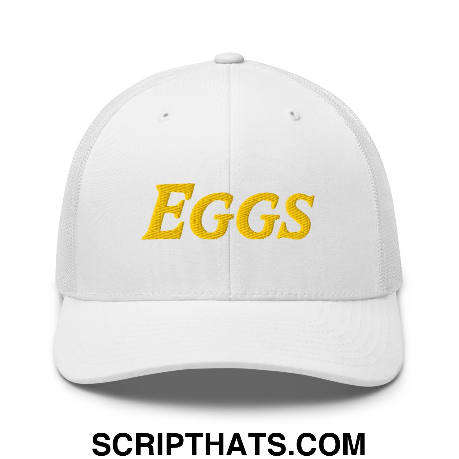 Eggs Embroidered Mesh Trucker Hat White