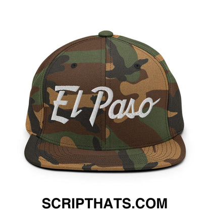 El Paso Script Snapback Hat Green Camo