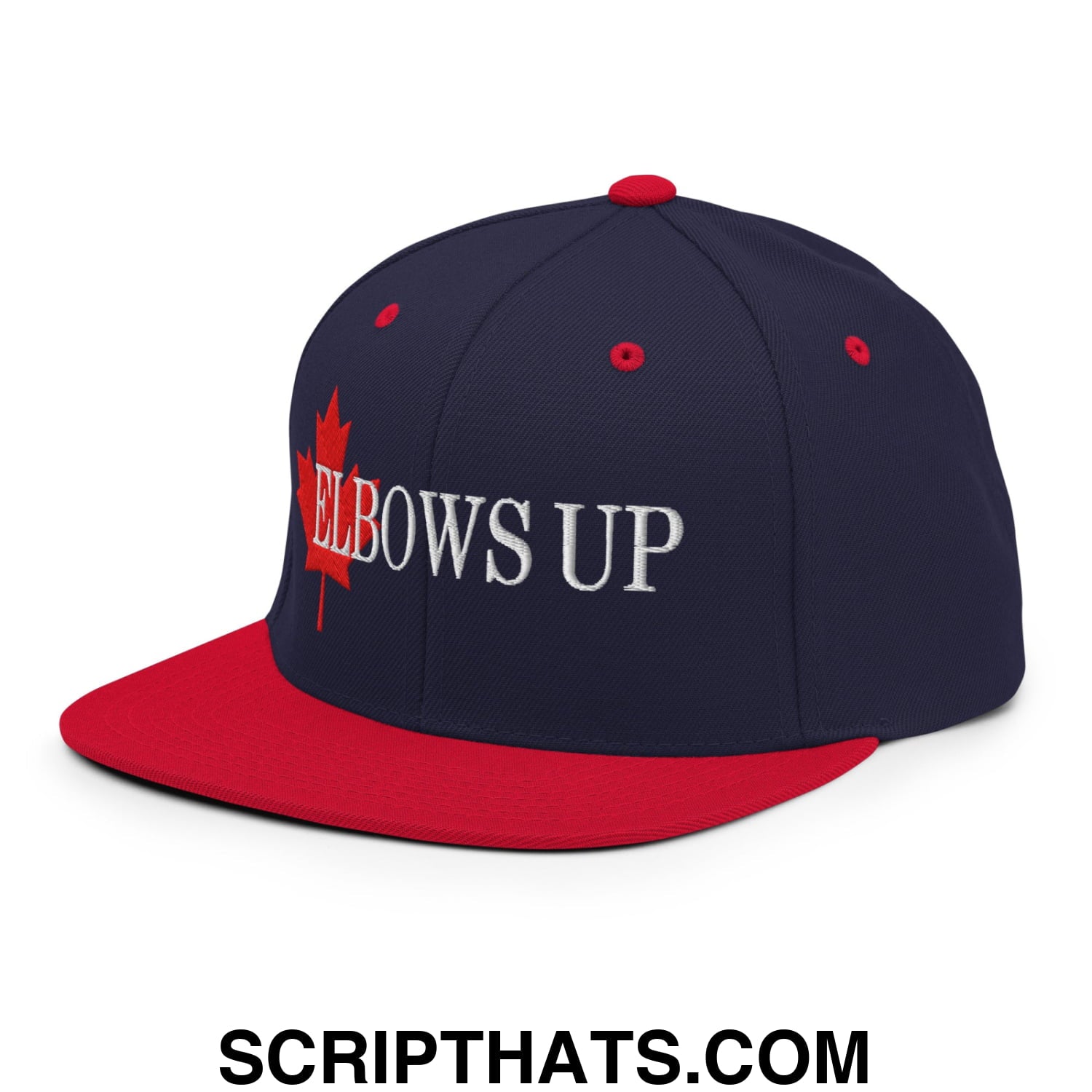 Elbows Up Fight for Canada Maple Leaf Embroidered Flat Brim Bill Snapback Hat Navy Red