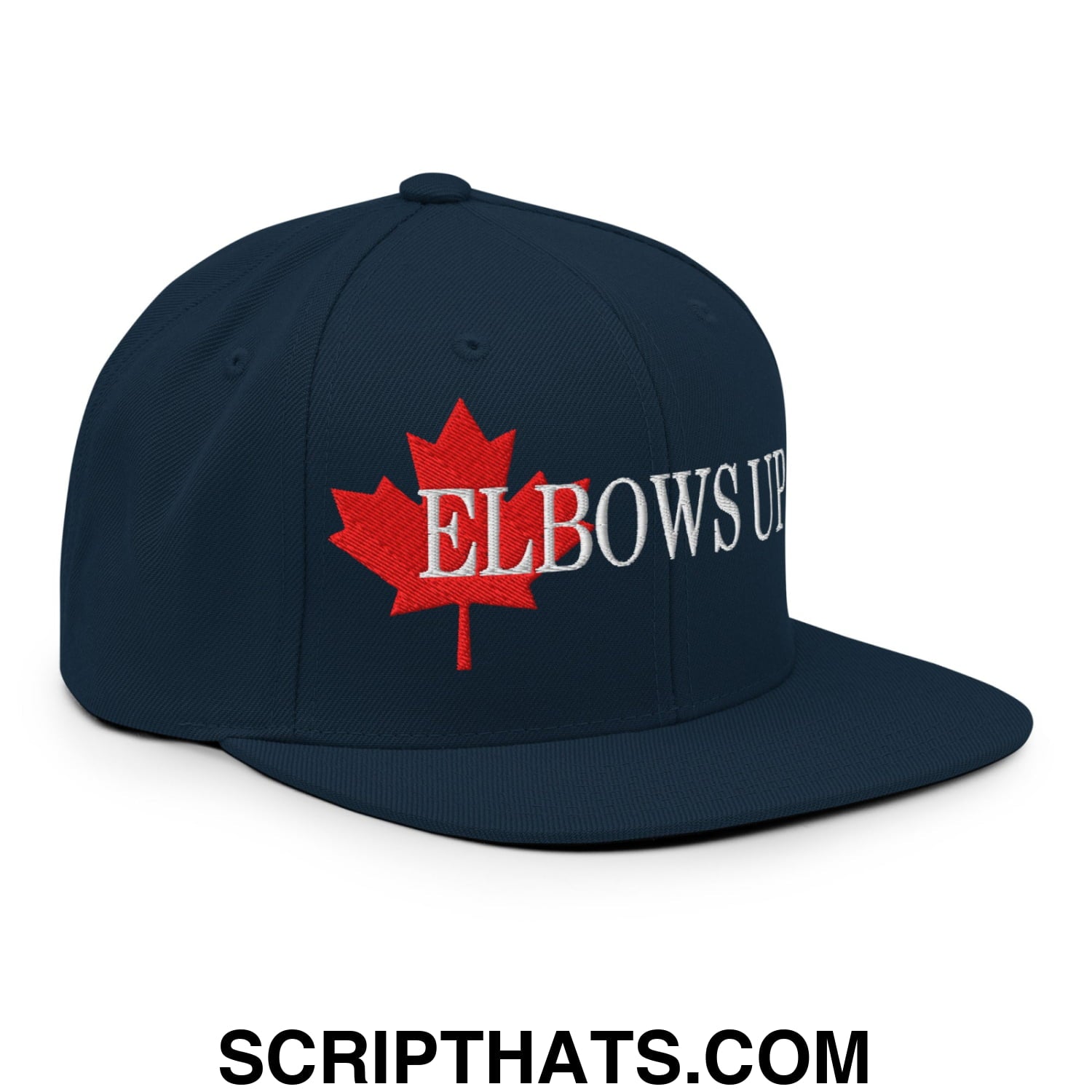 Elbows Up Fight for Canada Maple Leaf Embroidered Flat Brim Bill Snapback Hat Dark Navy