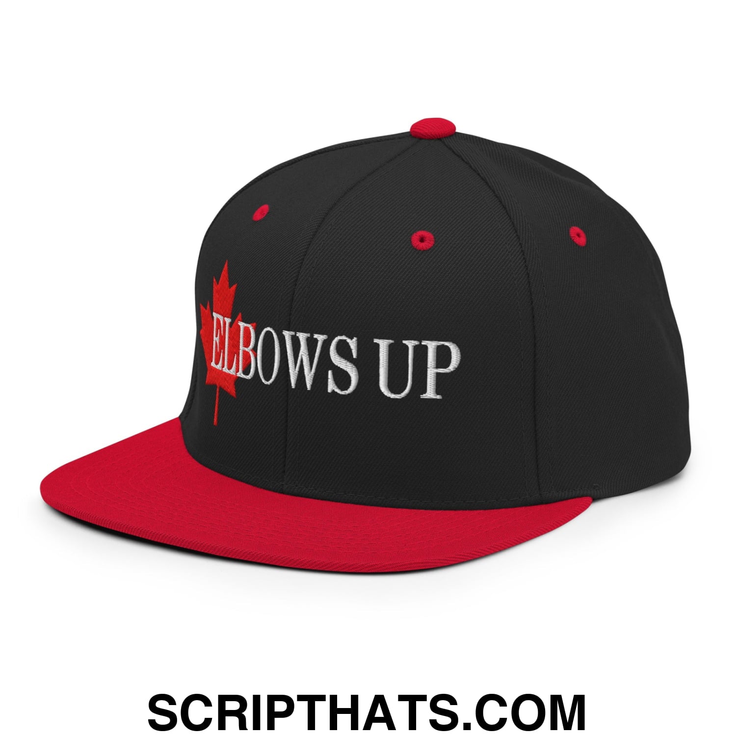 Elbows Up Fight for Canada Maple Leaf Embroidered Flat Brim Bill Snapback Hat Black Red