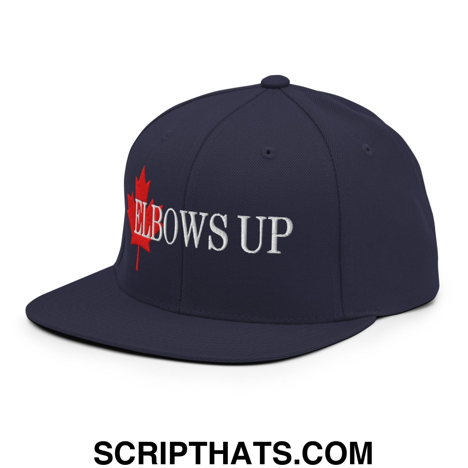 Elbows Up Fight for Canada Maple Leaf Embroidered Flat Brim Bill Snapback Hat Navy