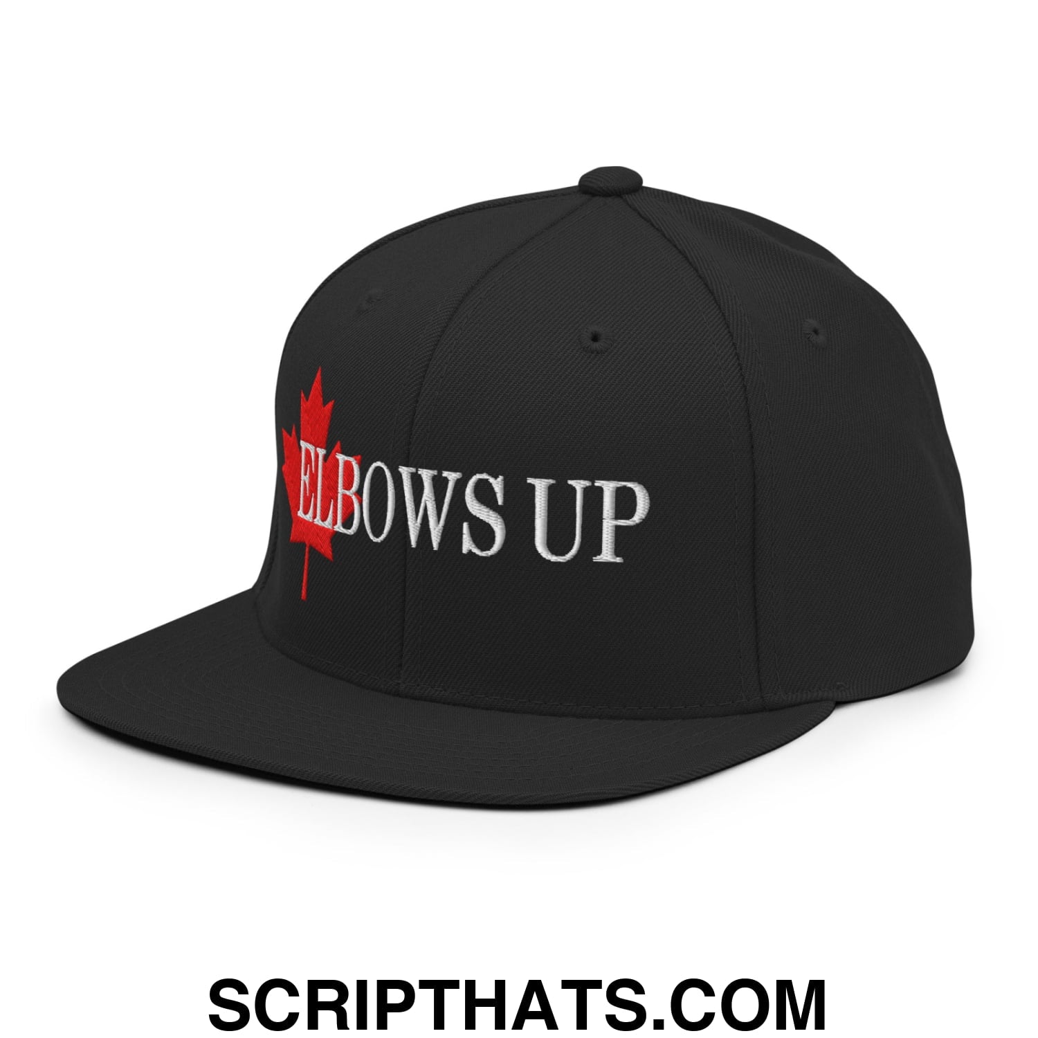 Elbows Up Fight for Canada Maple Leaf Embroidered Flat Brim Bill Snapback Hat Black