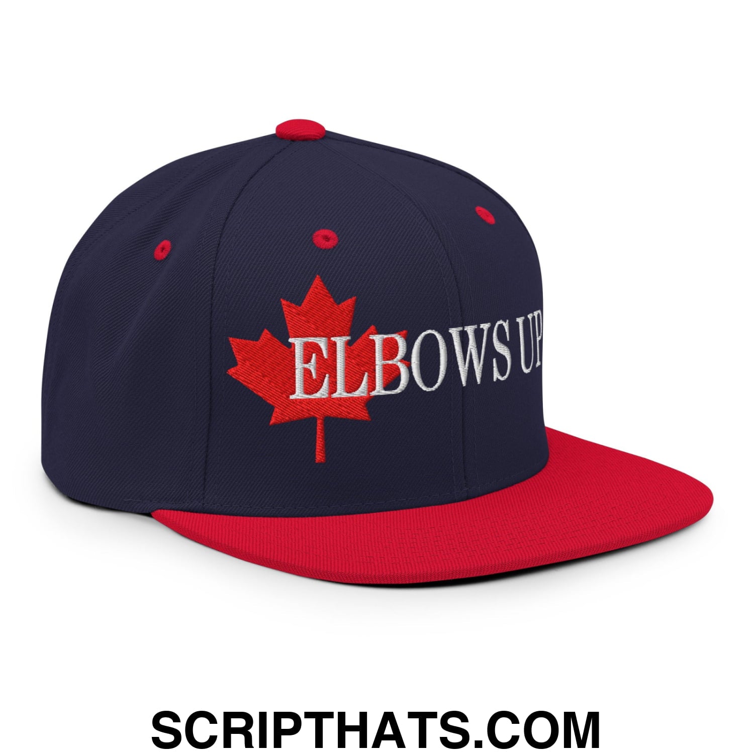 Elbows Up Fight for Canada Maple Leaf Embroidered Flat Brim Bill Snapback Hat Navy Red