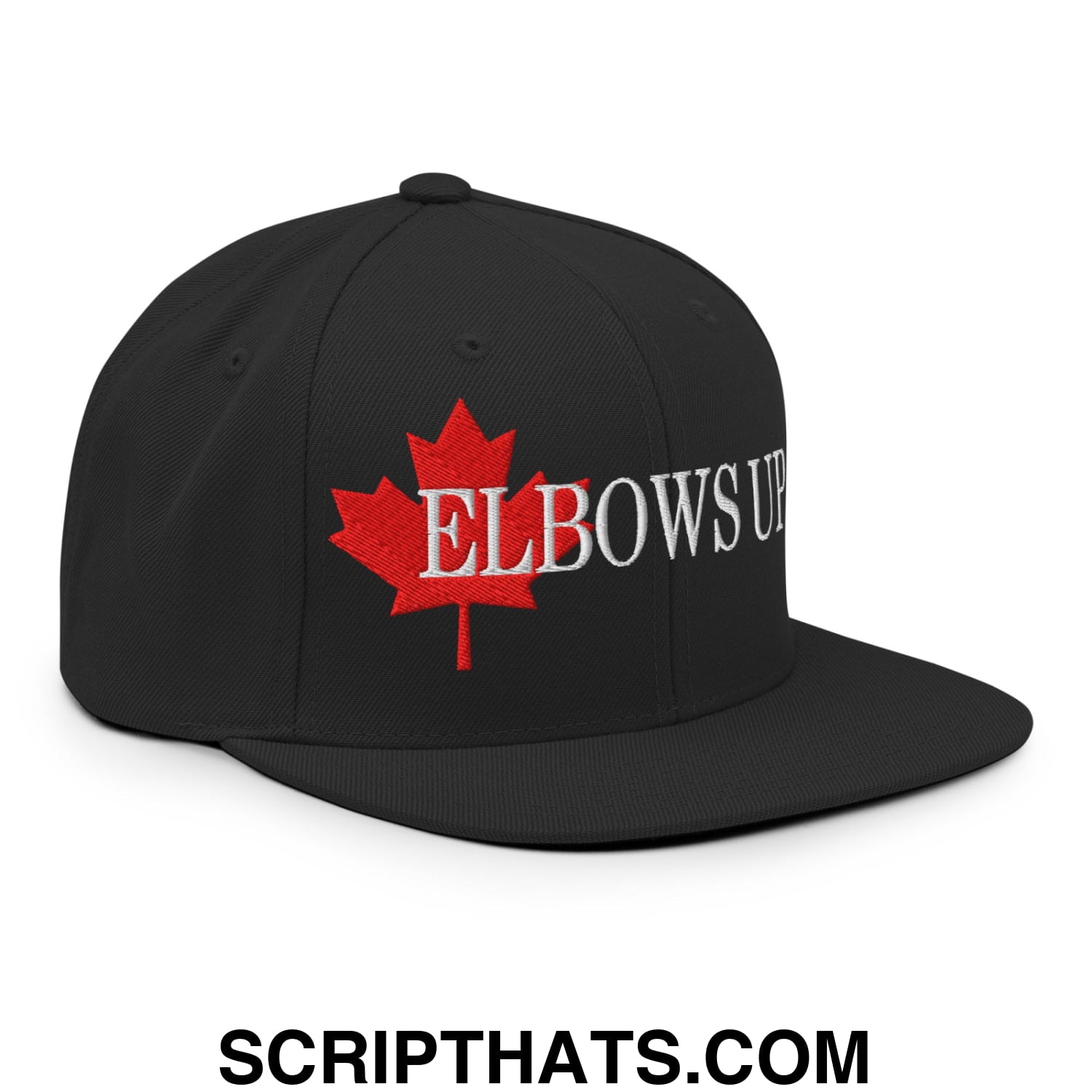 Elbows Up Fight for Canada Maple Leaf Embroidered Flat Brim Bill Snapback Hat Black