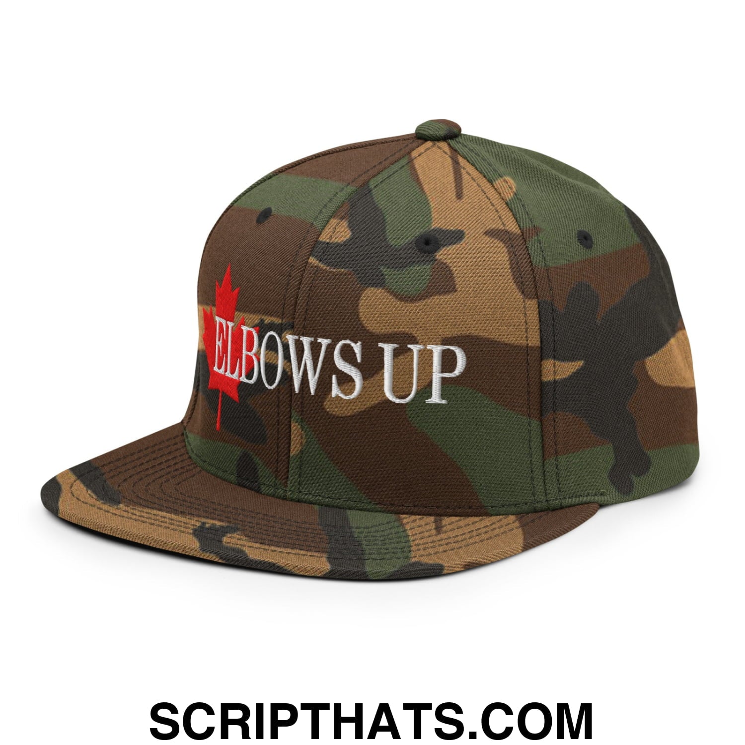 Elbows Up Fight for Canada Maple Leaf Embroidered Flat Brim Bill Snapback Hat Green Camo
