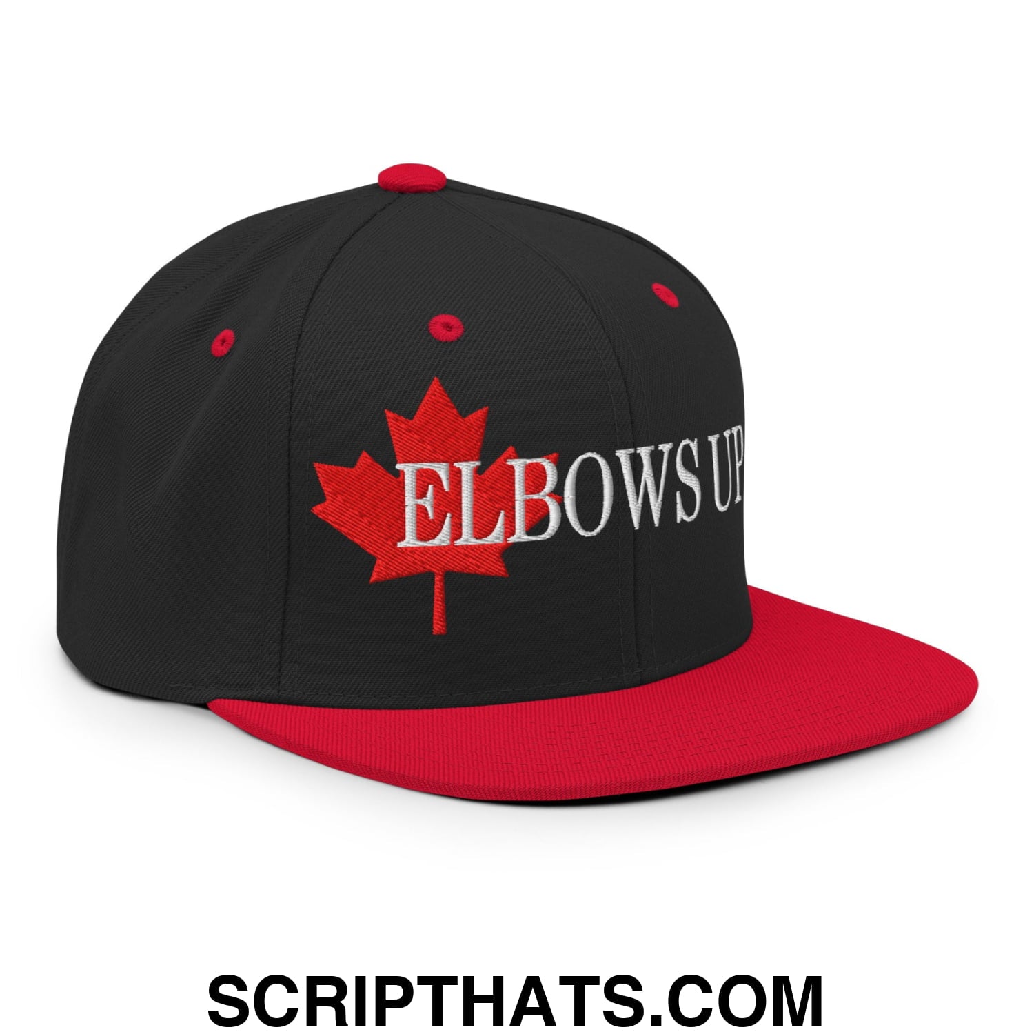 Elbows Up Fight for Canada Maple Leaf Embroidered Flat Brim Bill Snapback Hat Black Red