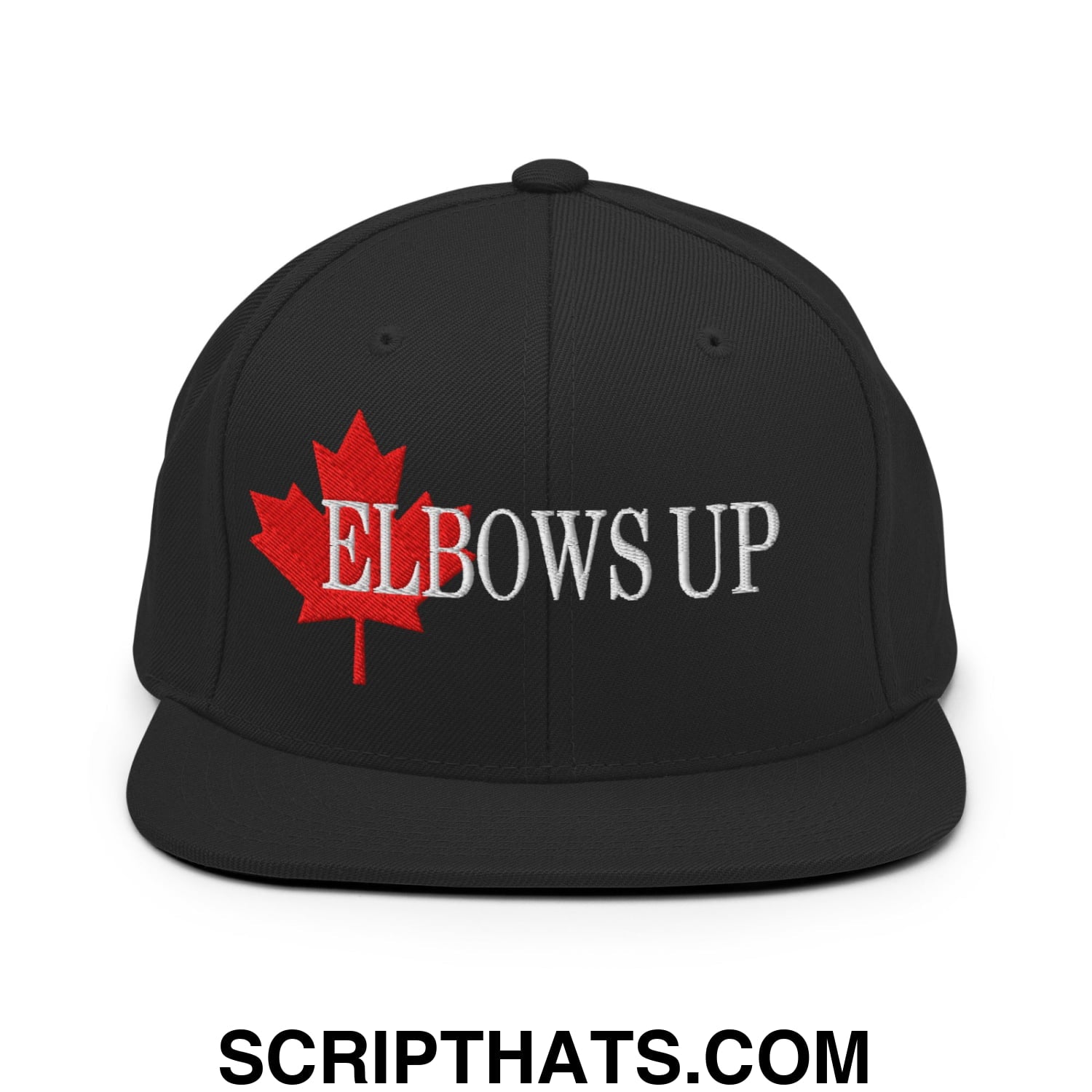 Elbows Up Fight for Canada Maple Leaf Embroidered Flat Brim Bill Snapback Hat Black