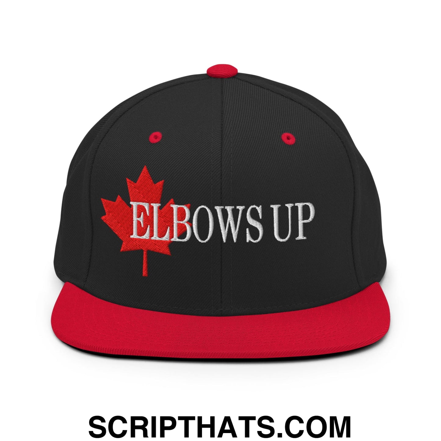 Elbows Up Fight for Canada Maple Leaf Embroidered Flat Brim Bill Snapback Hat Black Red