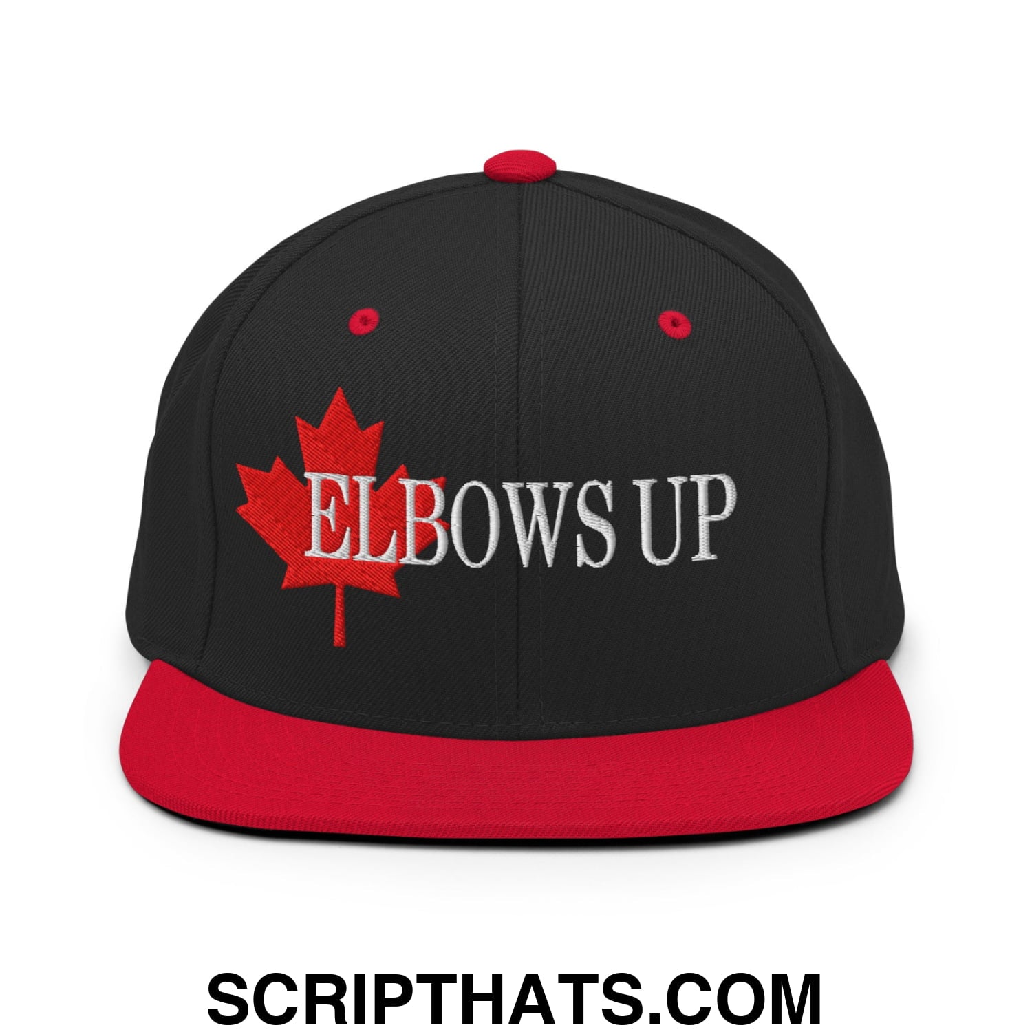 Elbows Up Fight for Canada Maple Leaf Embroidered Flat Brim Bill Snapback Hat Black Red