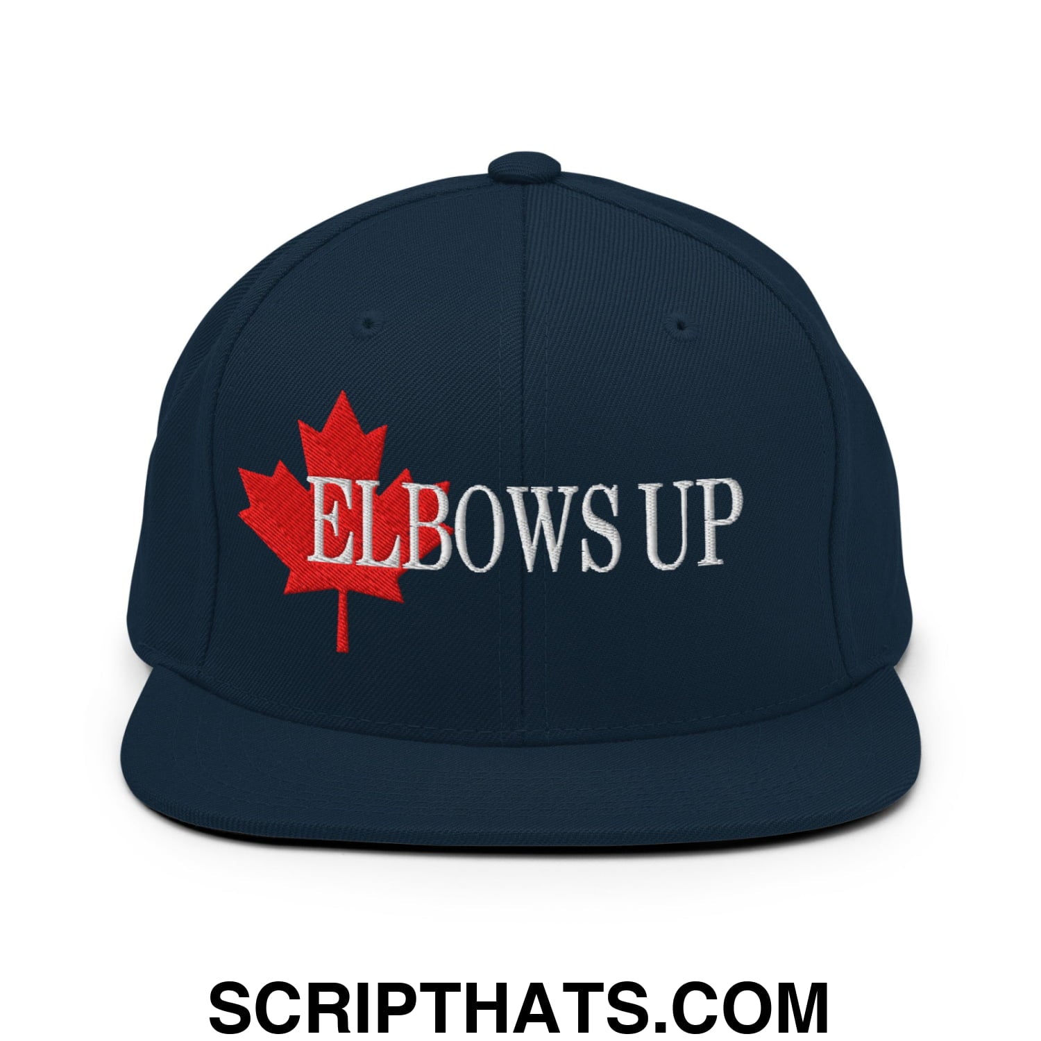 Elbows Up Fight for Canada Maple Leaf Embroidered Flat Brim Bill Snapback Hat Dark Navy
