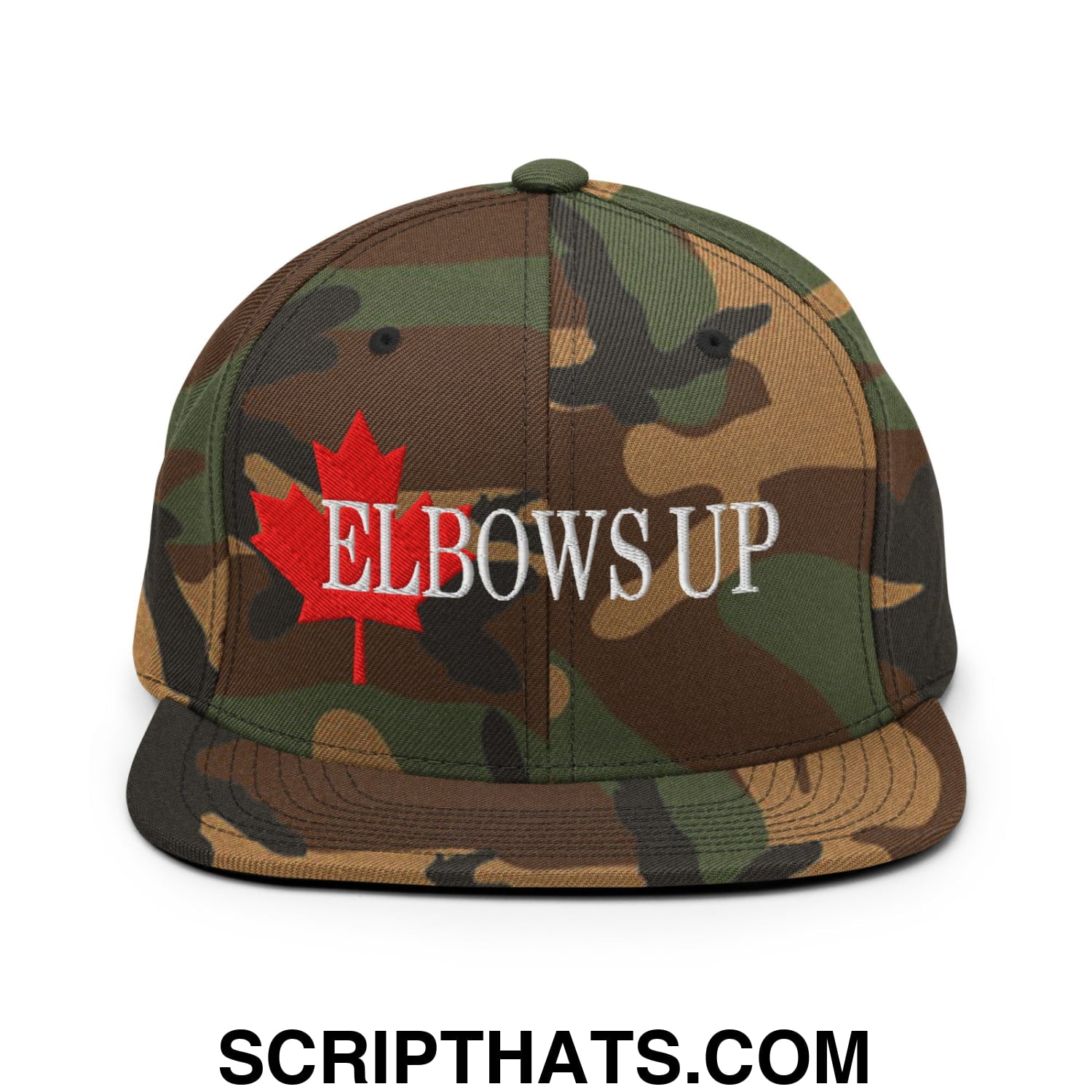 Elbows Up Fight for Canada Maple Leaf Embroidered Flat Brim Bill Snapback Hat Green Camo