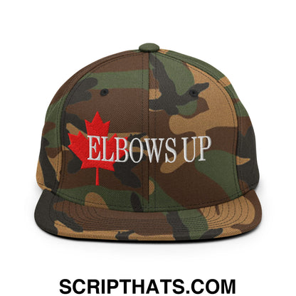 Elbows Up Fight for Canada Maple Leaf Embroidered Flat Brim Bill Snapback Hat Green Camo