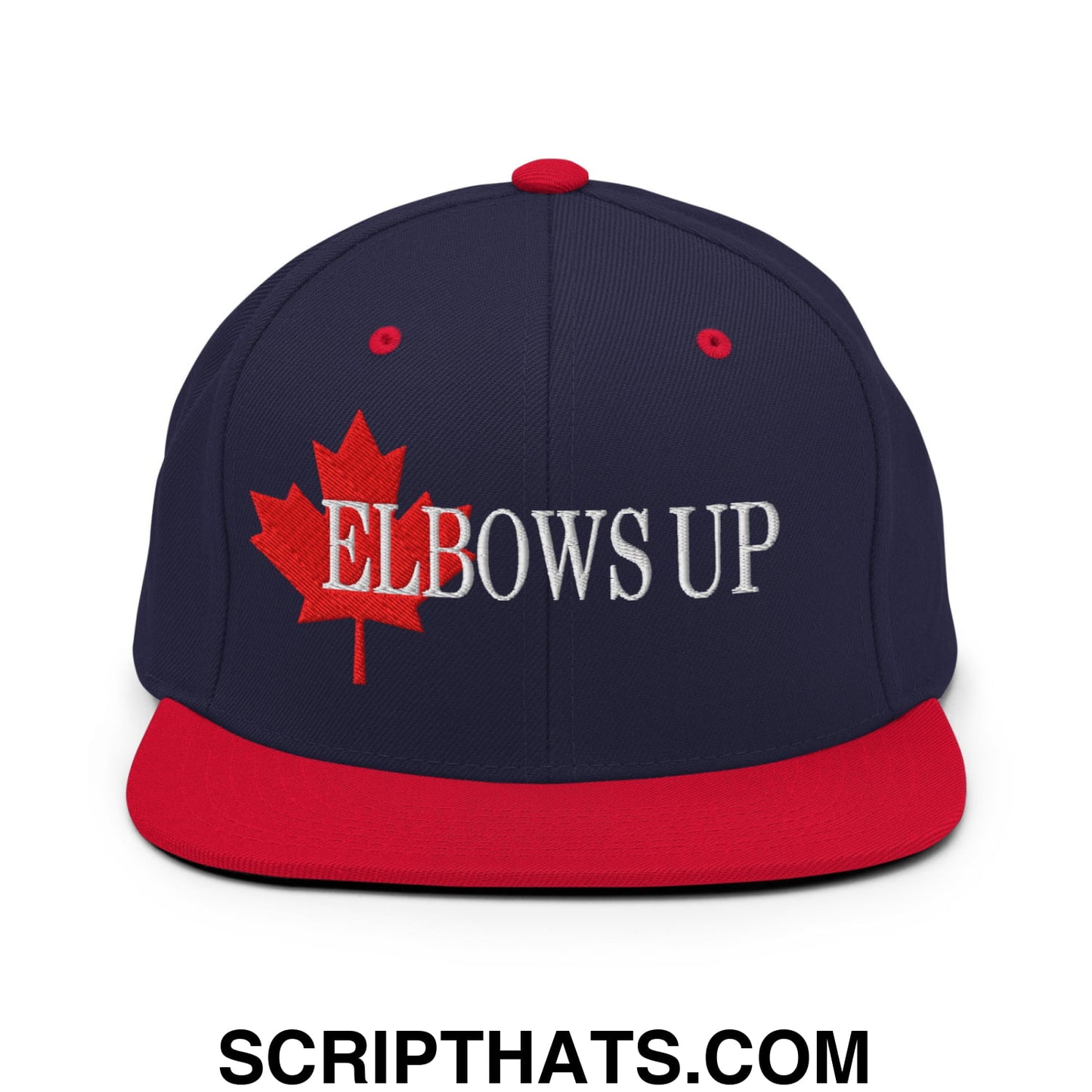 Elbows Up Fight for Canada Maple Leaf Embroidered Flat Brim Bill Snapback Hat Navy Red