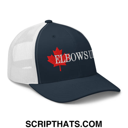 Elbows Up Fight for Canada Maple Leaf Embroidered Mesh Trucker Hat Navy White